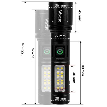 LED Stmívatelná nabíjecí svítilna s červeným světlem LED/5W/5V IPX4 260 lm 2000 mAh