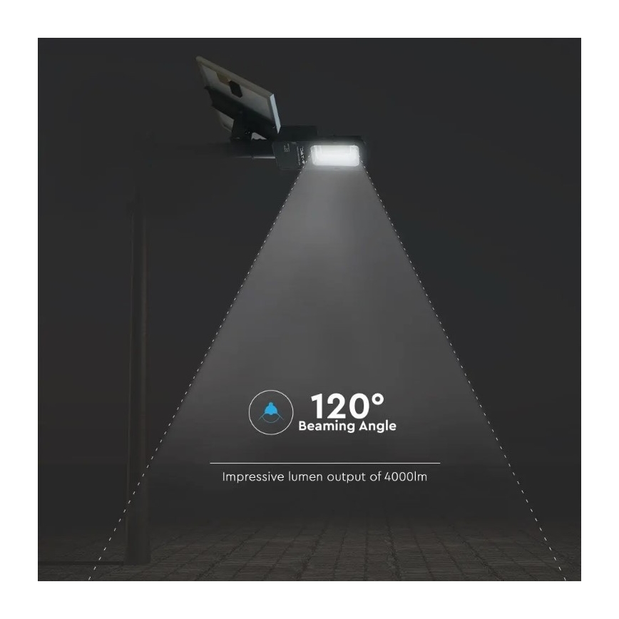LED Stmívatelná solární pouliční lampa LED/50W/6,4V 4000K IP65 + dálkové ovládání