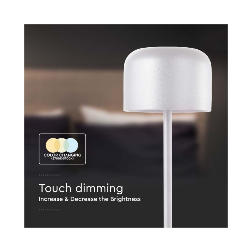 LED Stmívatelná dobíjecí dotyková stolní lampa LED/1,5W/5V 2700-5700K IP54 2200 mAh bílá