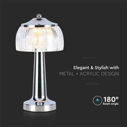 LED Stmívatelná dobíjecí dotyková stolní lampa LED/1W/5V 3000-6000K 1800 mAh lesklý chrom