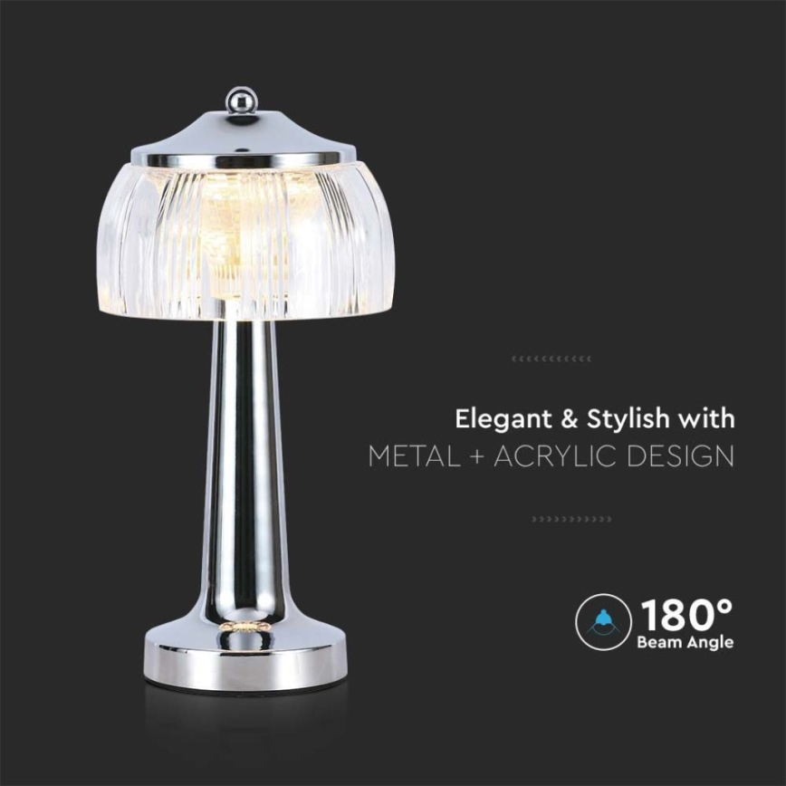 LED Stmívatelná dobíjecí dotyková stolní lampa LED/1W/5V 3000-6000K 1800 mAh lesklý chrom
