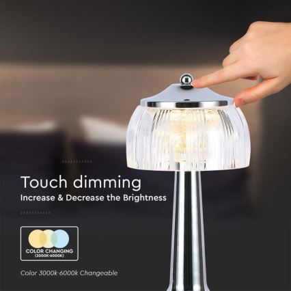 LED Stmívatelná dobíjecí dotyková stolní lampa LED/1W/5V 3000-6000K 1800 mAh lesklý chrom