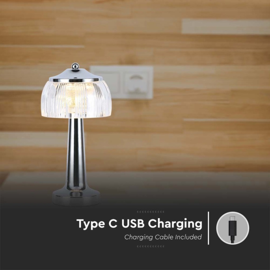 LED Stmívatelná dobíjecí dotyková stolní lampa LED/1W/5V 3000-6000K 1800 mAh lesklý chrom
