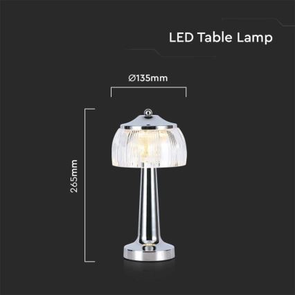 LED Stmívatelná dobíjecí dotyková stolní lampa LED/1W/5V 3000-6000K 1800 mAh lesklý chrom