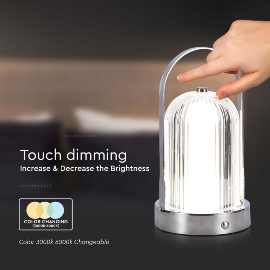 LED Stmívatelná dobíjecí dotyková stolní lampa LED/1W/5V 3000-6000K 1800 mAh matný chrom