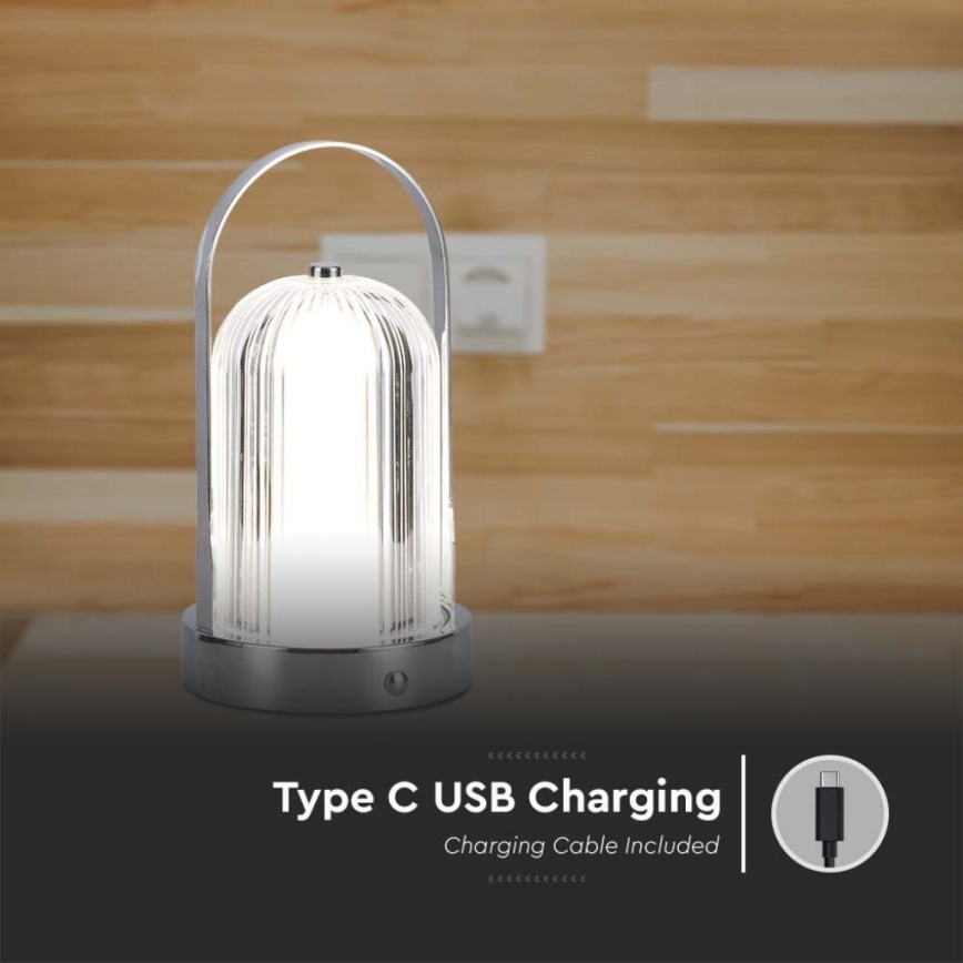 LED Stmívatelná dobíjecí dotyková stolní lampa LED/1W/5V 3000-6000K 1800 mAh matný chrom