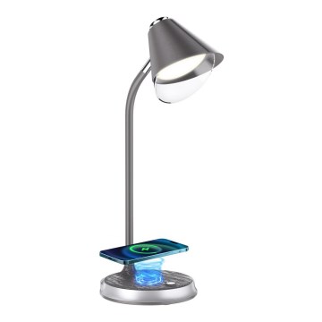 LED Stmívatelná stolní lampa s bezdrátovým nabíjením FINCH LED/9W/12/230V šedá/lesklý chrom