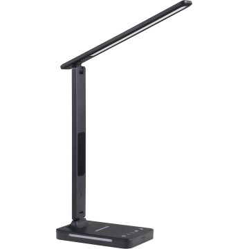 LED Stmívatelná stolní lampa s bezdrátovým nabíjením QI, displejem a USB portem LED/7W/230V 3000-6000K černá