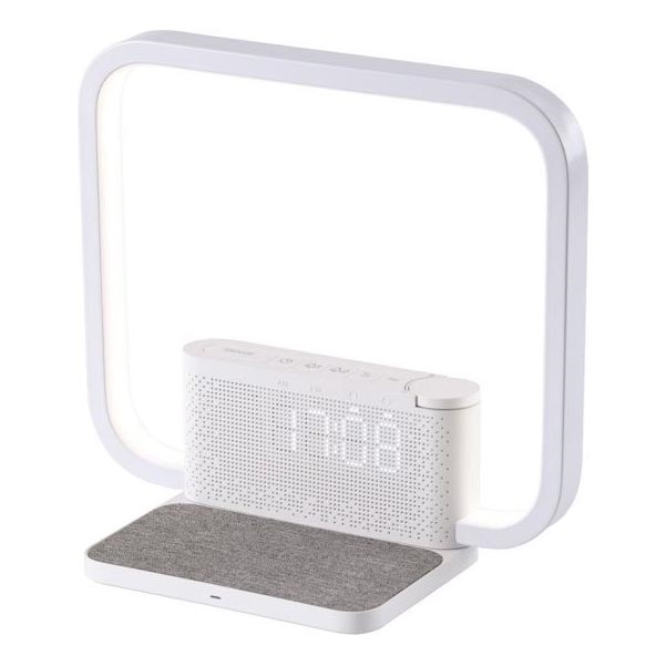 LED Stmívatelná stolní lampa s budíkem a Qi nabíjením LED/18W/230V bílá