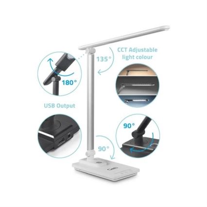 LED Stmívatelná stolní lampa s USB LED/9W/230V 3000K/4000K/5500K bílá