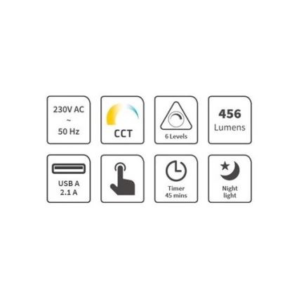 LED Stmívatelná stolní lampa s USB LED/9W/230V 3000K/4000K/5500K bílá