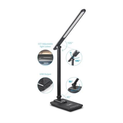 LED Stmívatelná stolní lampa s USB LED/9W/230V 3000K/4000K/5500K černá