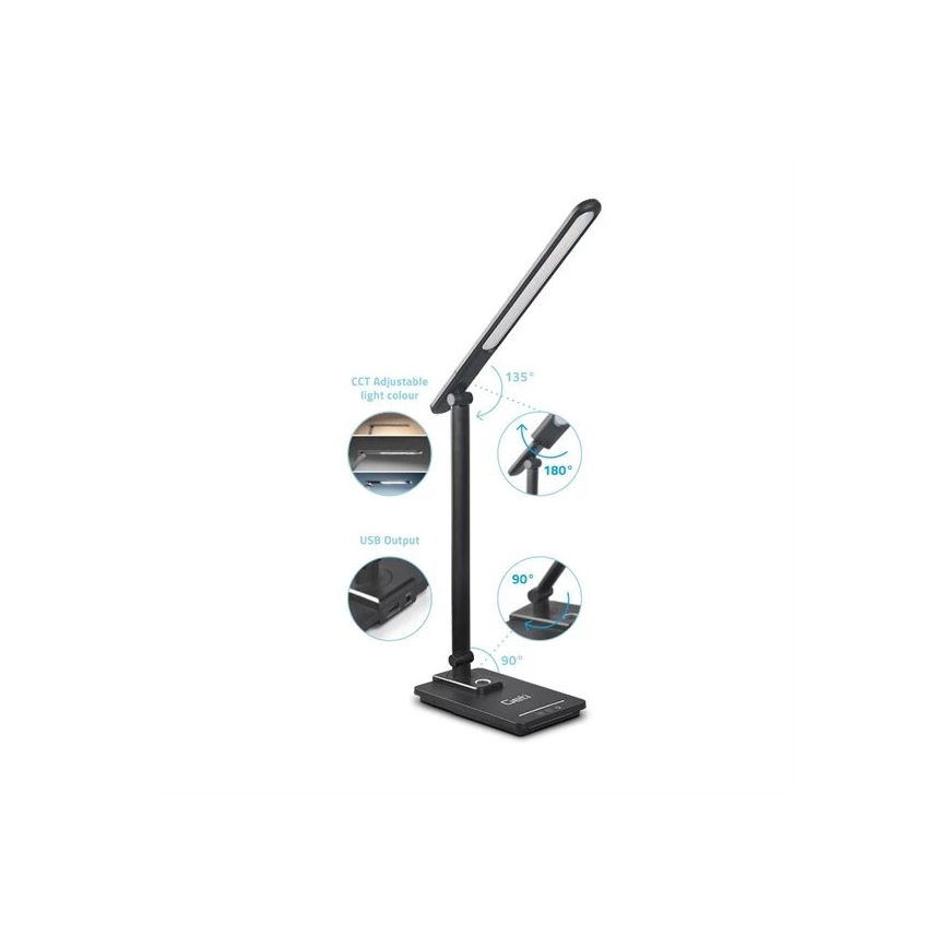 LED Stmívatelná stolní lampa s USB LED/9W/230V 3000K/4000K/5500K černá