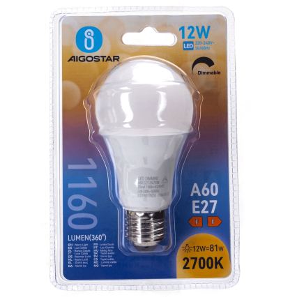 LED Stmívatelná žárovka A60 E27/12W/230V 2700K - Aigostar