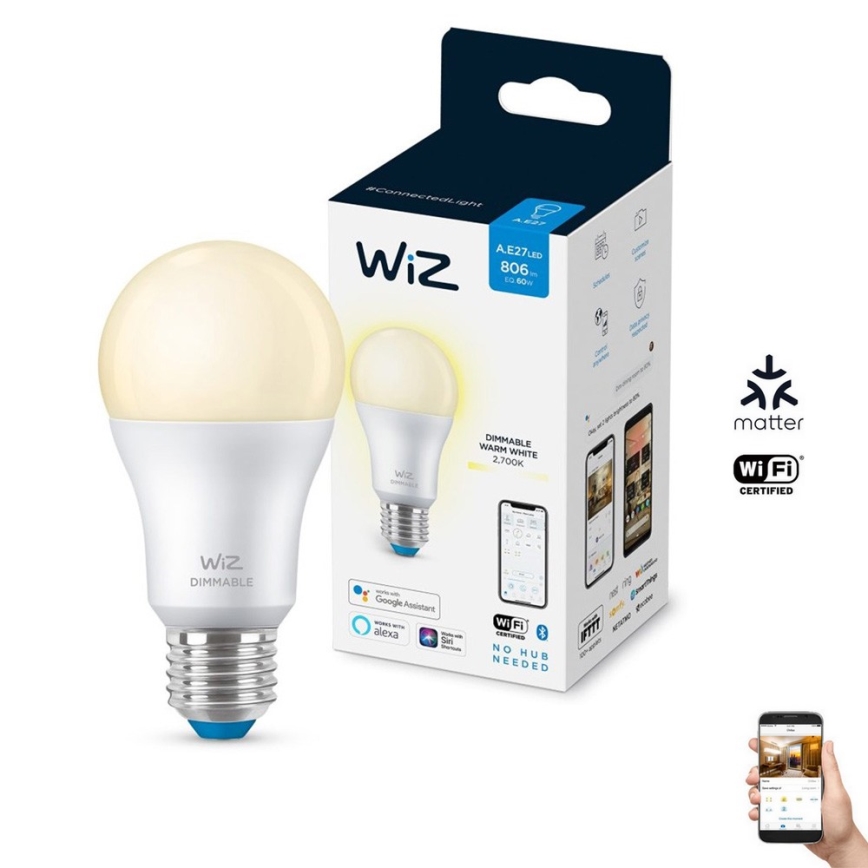 LED Stmívatelná žárovka A60 E27/8W/230V 2700K CRI 90 Wi-Fi - WiZ