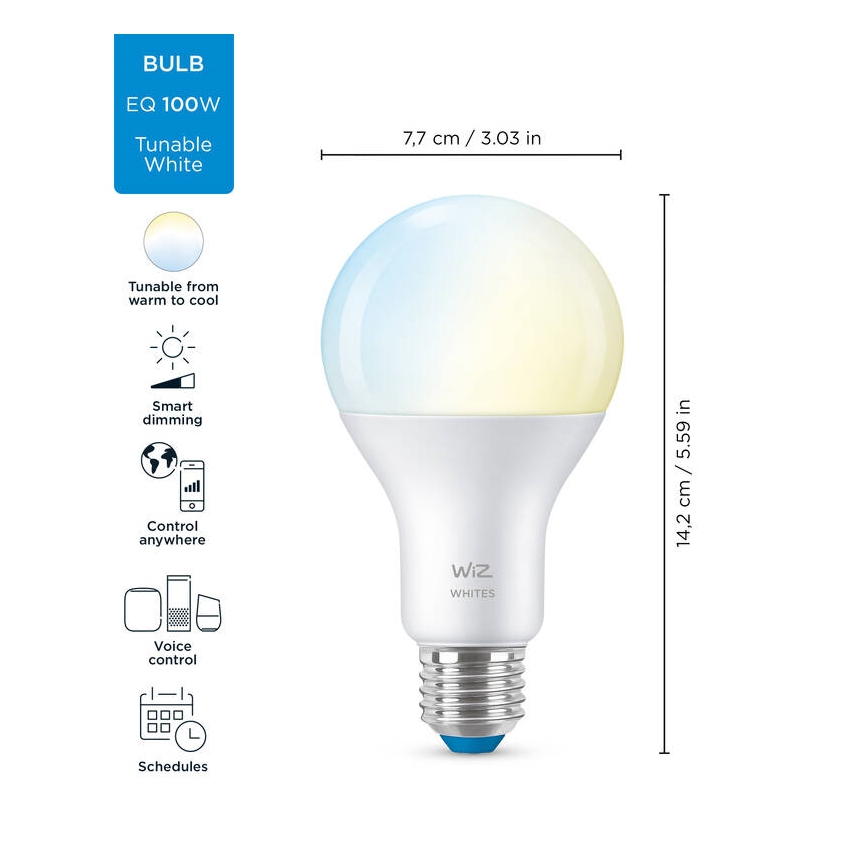 LED Stmívatelná žárovka A67 E27/13W/230V 2700-6500K CRI 90 Wi-Fi - WiZ