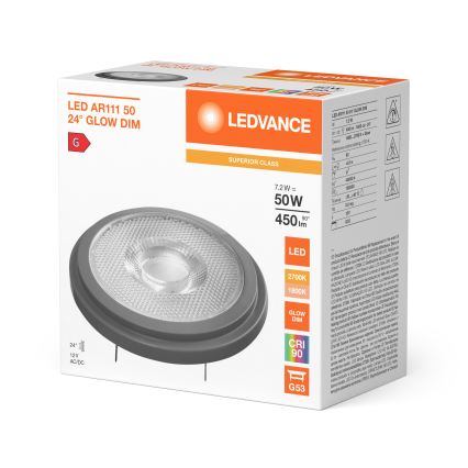 LED Stmívatelná žárovka AR111 G53/7,2W/12V 1800-2700K 24° CRI 90 - Ledvance