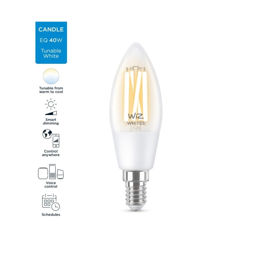 LED Stmívatelná žárovka FILAMENT C35 E14/4,9W/230V 2700-6500K CRI 90 Wi-Fi - WiZ