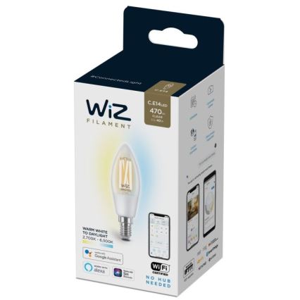 LED Stmívatelná žárovka FILAMENT C35 E14/4,9W/230V 2700-6500K CRI 90 Wi-Fi - WiZ