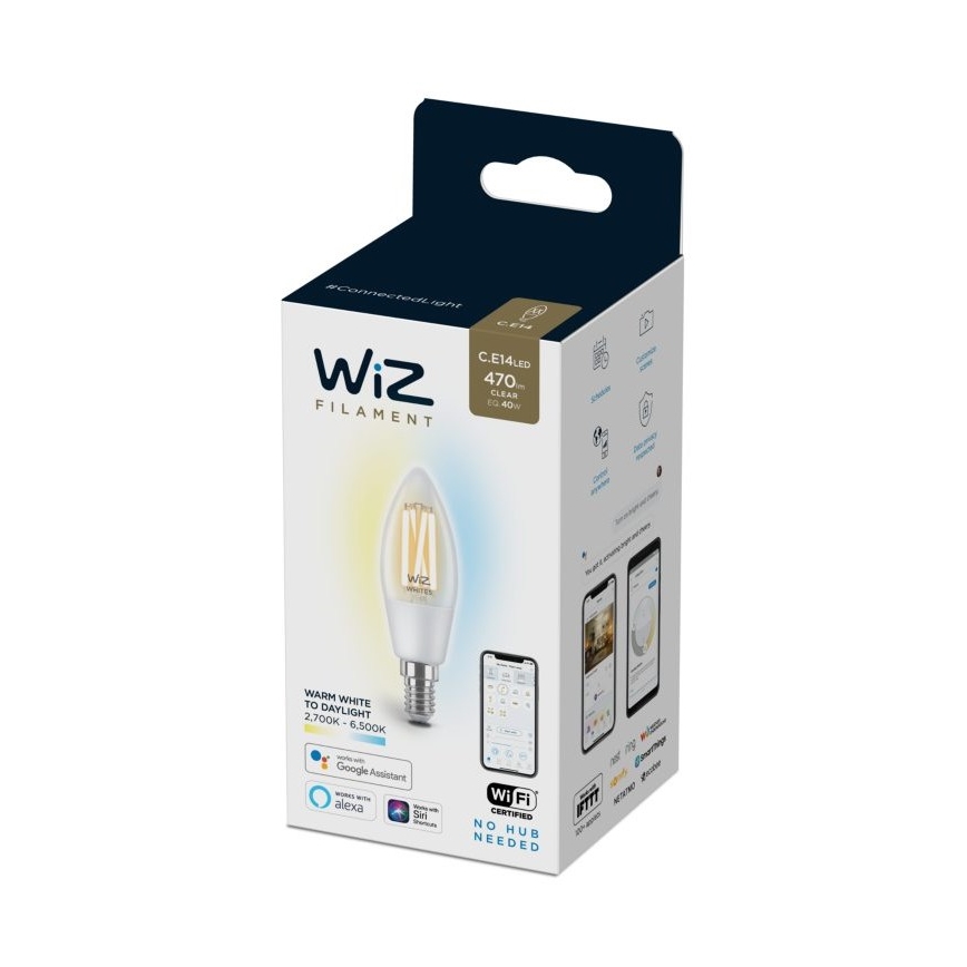 LED Stmívatelná žárovka FILAMENT C35 E14/4,9W/230V 2700-6500K CRI 90 Wi-Fi - WiZ