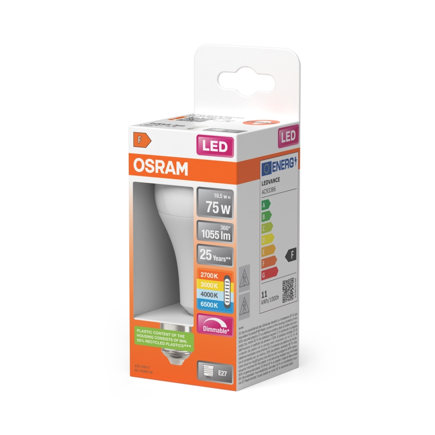 LED Stmívatelná žárovka CLASSIC A60 E27/10,5W/230V 2700/3000/4000/6500K - Osram
