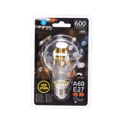 LED Stmívatelná žárovka FILAMENT A60 E27/6W/230V 2700K - Aigostar