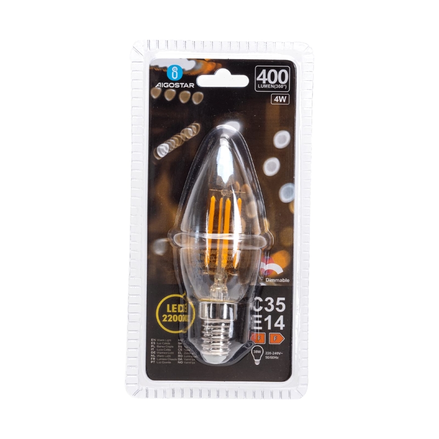 LED Stmívatelná žárovka FILAMENT C35 E14/4W/230V 2200K - Aigostar