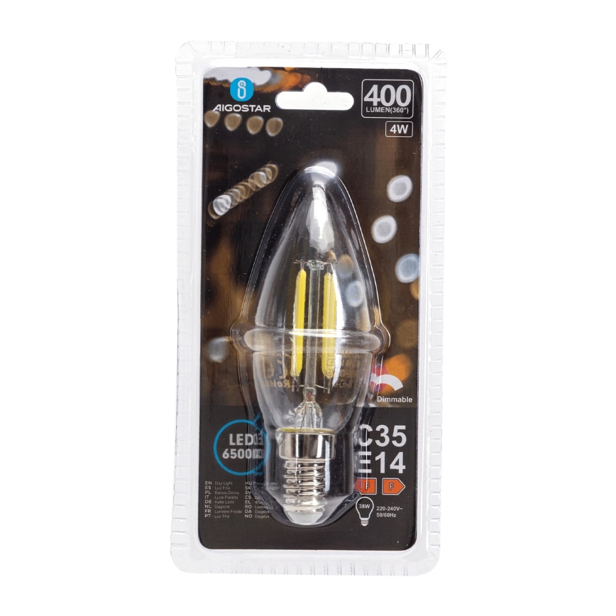 LED Stmívatelná žárovka FILAMENT C35 E14/4W/230V 6500K - Aigostar