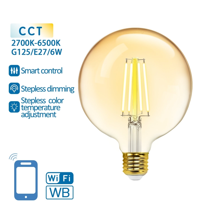 LED Stmívatelná žárovka FILAMENT G125 E27/6W/230V 2700-6500K Wi-Fi - Aigostar