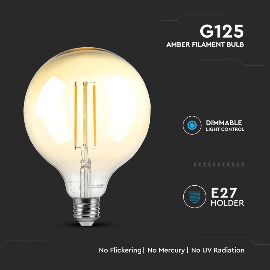 LED Stmívatelná žárovka FILAMENT G125 E27/8W/230V 2200K