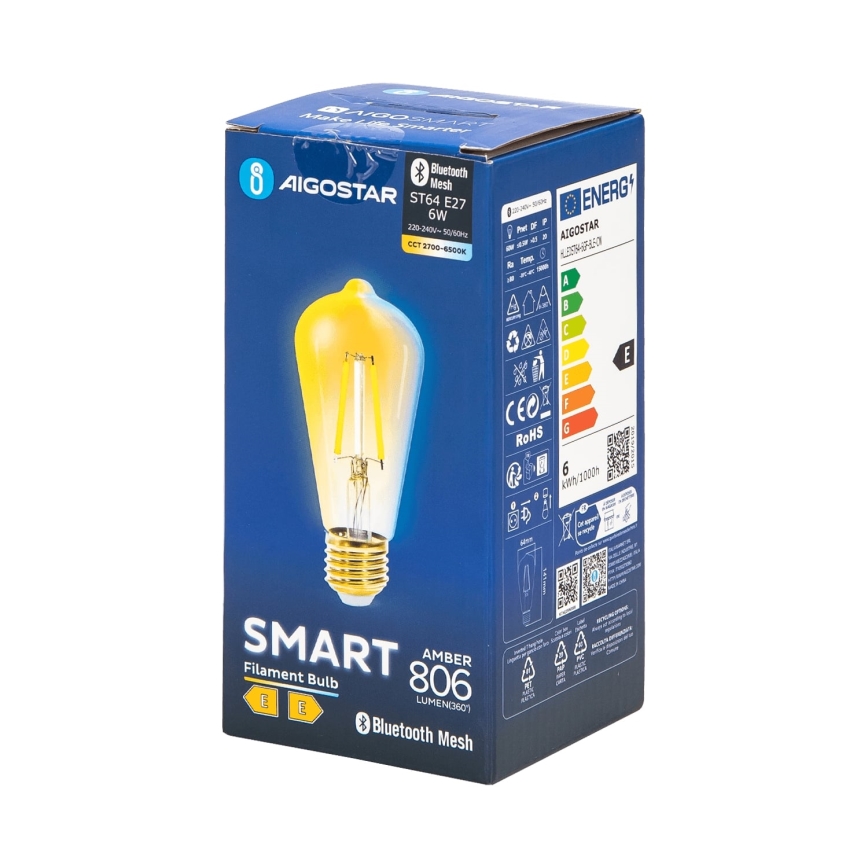 LED Stmívatelná žárovka FILAMENT MESH Smart ST64 E27/6W/230V 2700-6500K - Aigostar