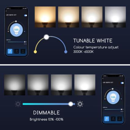 LED Stmívatelná žárovka GU10/7W/230V 3000-6500K Wi-Fi - Aigostar
