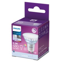 LED Stmívatelná žárovka Philips GU10/6,2W/230V 4000K CRI 90