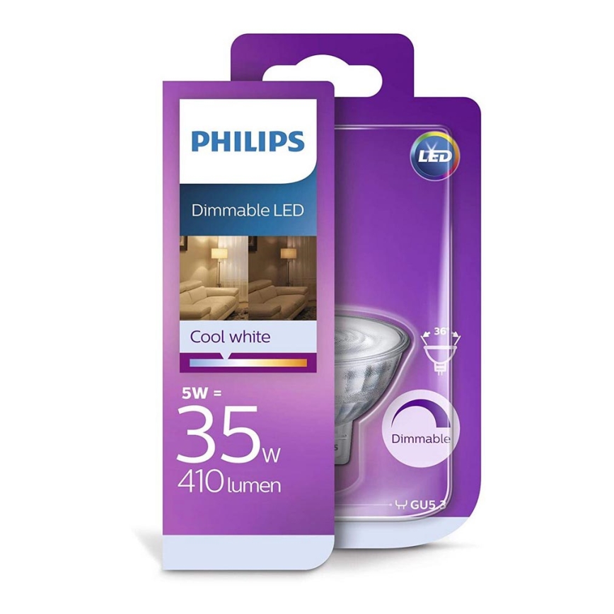 LED Stmívatelná žárovka Philips GU5,3/MR16/5W/12V 4000K