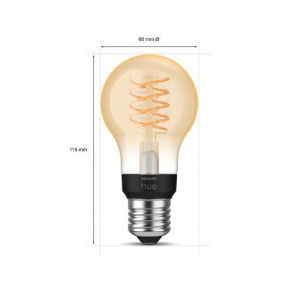 LED Stmívatelná žárovka Philips Hue WHITE FILAMENT A60 E27/7W/230V 2100K