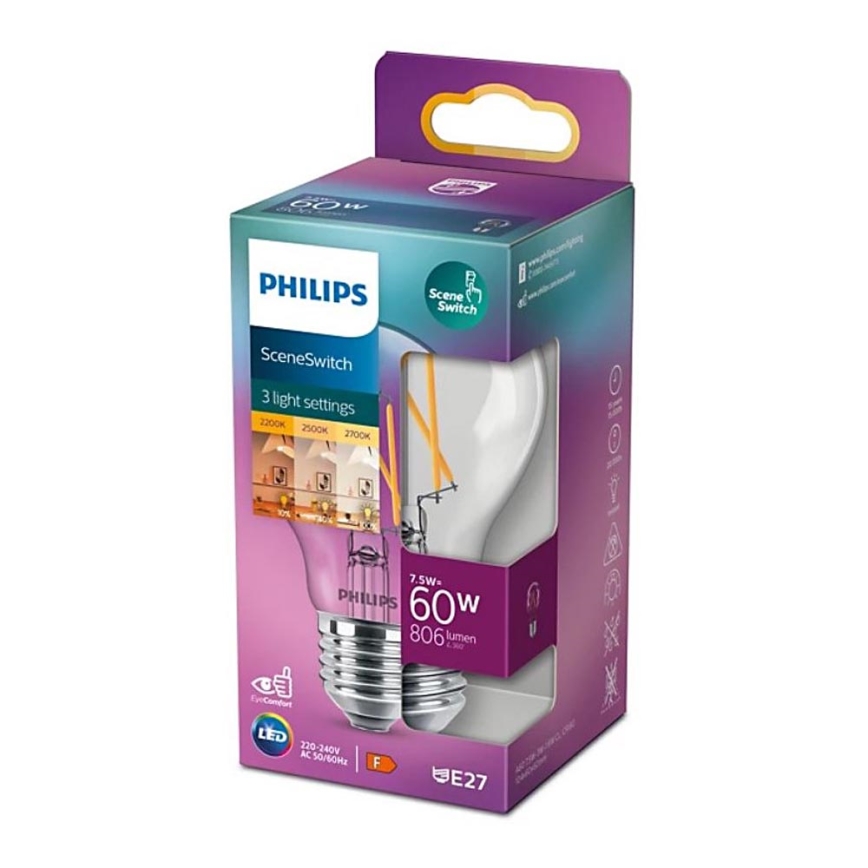 LED Stmívatelná žárovka Philips Warm Glow A60 B22/7W/230V 2200-2700K CRI 90