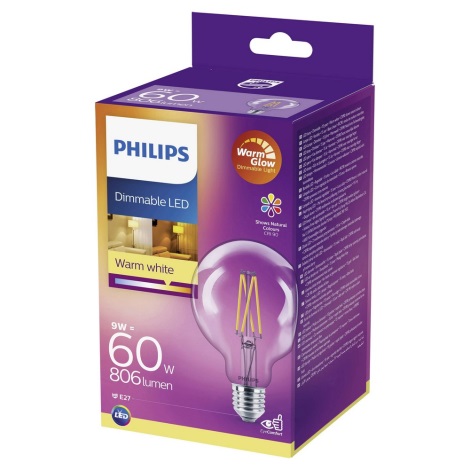 LED Stmívatelná žárovka Philips Warm Glow E27/9W/230V 2200-2700K 