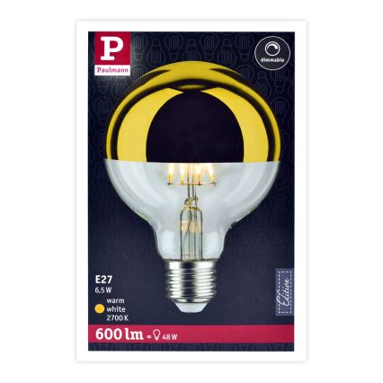 LED Stmívatelná žárovka se zrcadlovým vrchlíkem GLOBE G95 E27/6,5W/230V 2700K zlatá - Paulmann 28675