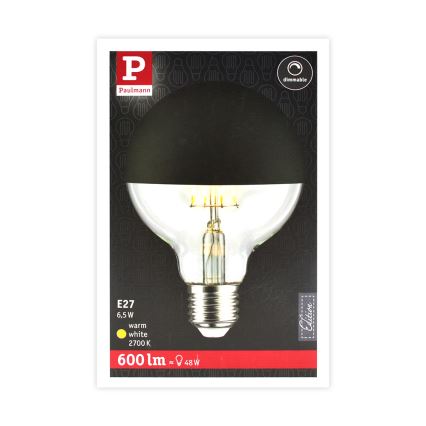 LED Stmívatelná žárovka se zrcadlovým vrchlíkem GLOBE G95 E27/6,5W/230V 2700K černá - Paulmann 28676