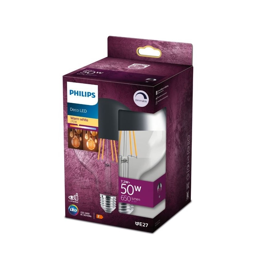 LED Stmívatelná žárovka se zrcadlovým vrchlíkem DECO Philips G125 E27/7,2W/230V 2700K