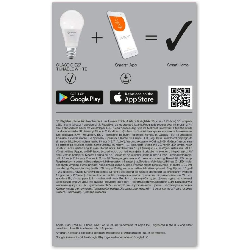 LED Stmívatelná žárovka SMART+ E27/9,5W/230V 2700K-6500K Wi-Fi - Ledvance