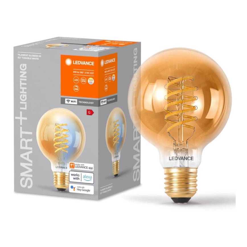 LED Stmívatelná žárovka SMART+ FILAMENT GLOBE G80 E27/8W/230V 2200-5000K Wi-Fi - Ledvance