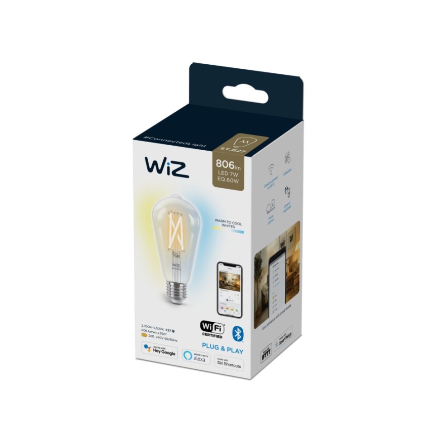 LED Stmívatelná žárovka FILAMENT ST64 E27/6,7W/230V 2700-6500K CRI 90 Wi-Fi - WiZ