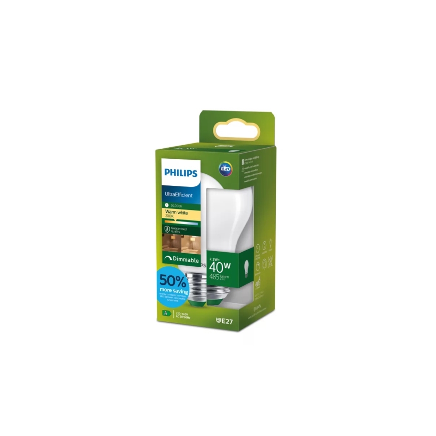 LED Stmívatelná žárovka ULTRAEFFICIENT Philips A60 E27/2,3W/230V 2700K