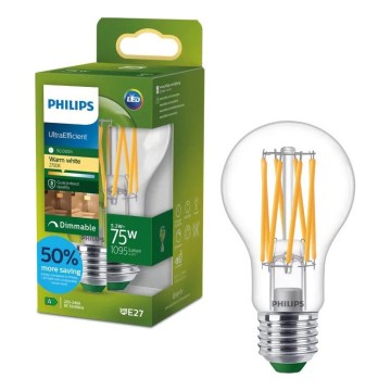 LED Stmívatelná žárovka ULTRAEFFICIENT VINTAGE Philips A60 E27/5,2W/230V 2700K