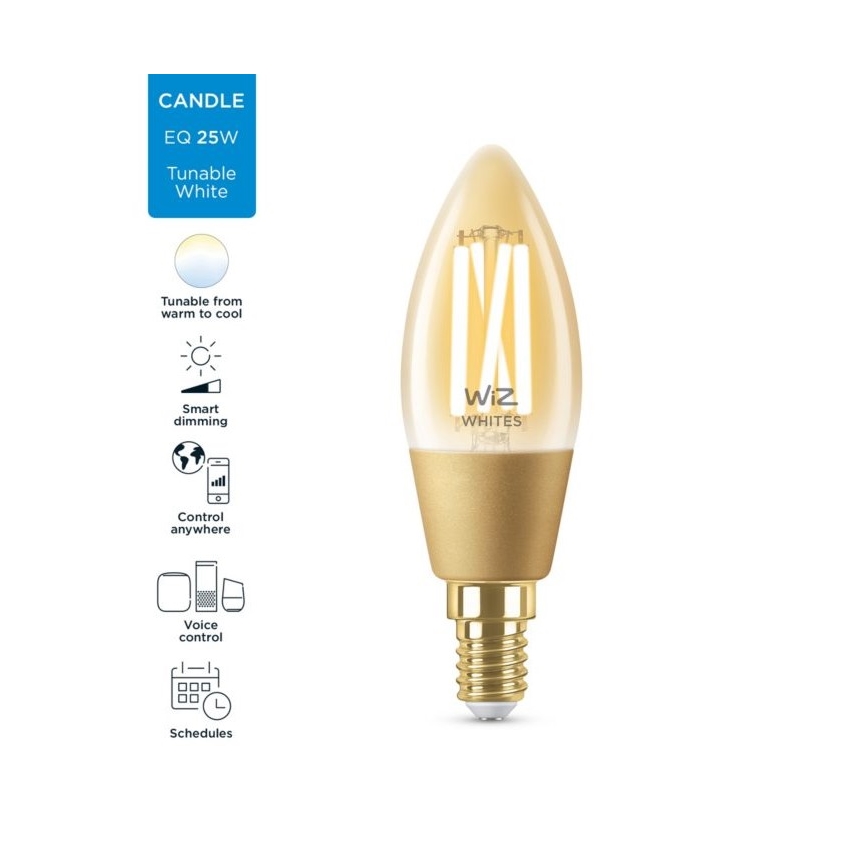 LED Stmívatelná žárovka VINTAGE FILAMENT C35 E14/4,9W/230V 2000-5000K CRI 90 Wi-Fi - WiZ