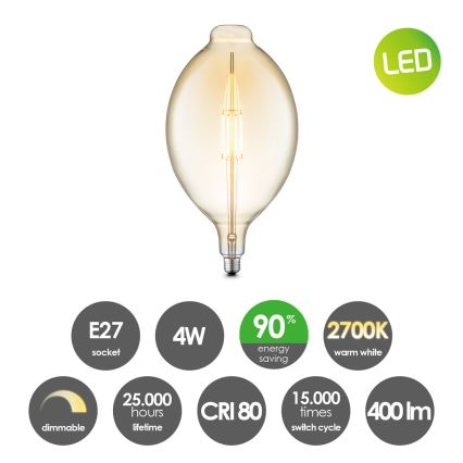 LED Stmívatelná žárovka VINTAGE EDISON E27/4W/230V 2700K