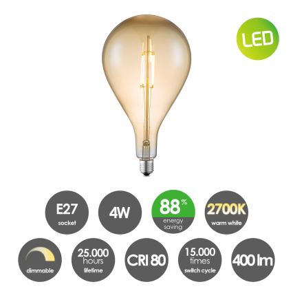 LED Stmívatelná žárovka VINTAGE EDISON E27/4W/230V 2700K