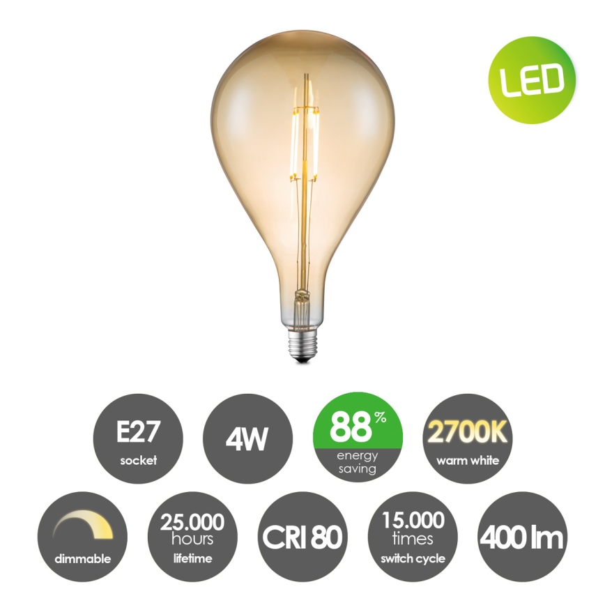 LED Stmívatelná žárovka VINTAGE EDISON E27/4W/230V 2700K