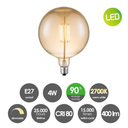 LED Stmívatelná žárovka VINTAGE EDISON G180 E27/4W/230V 2700K